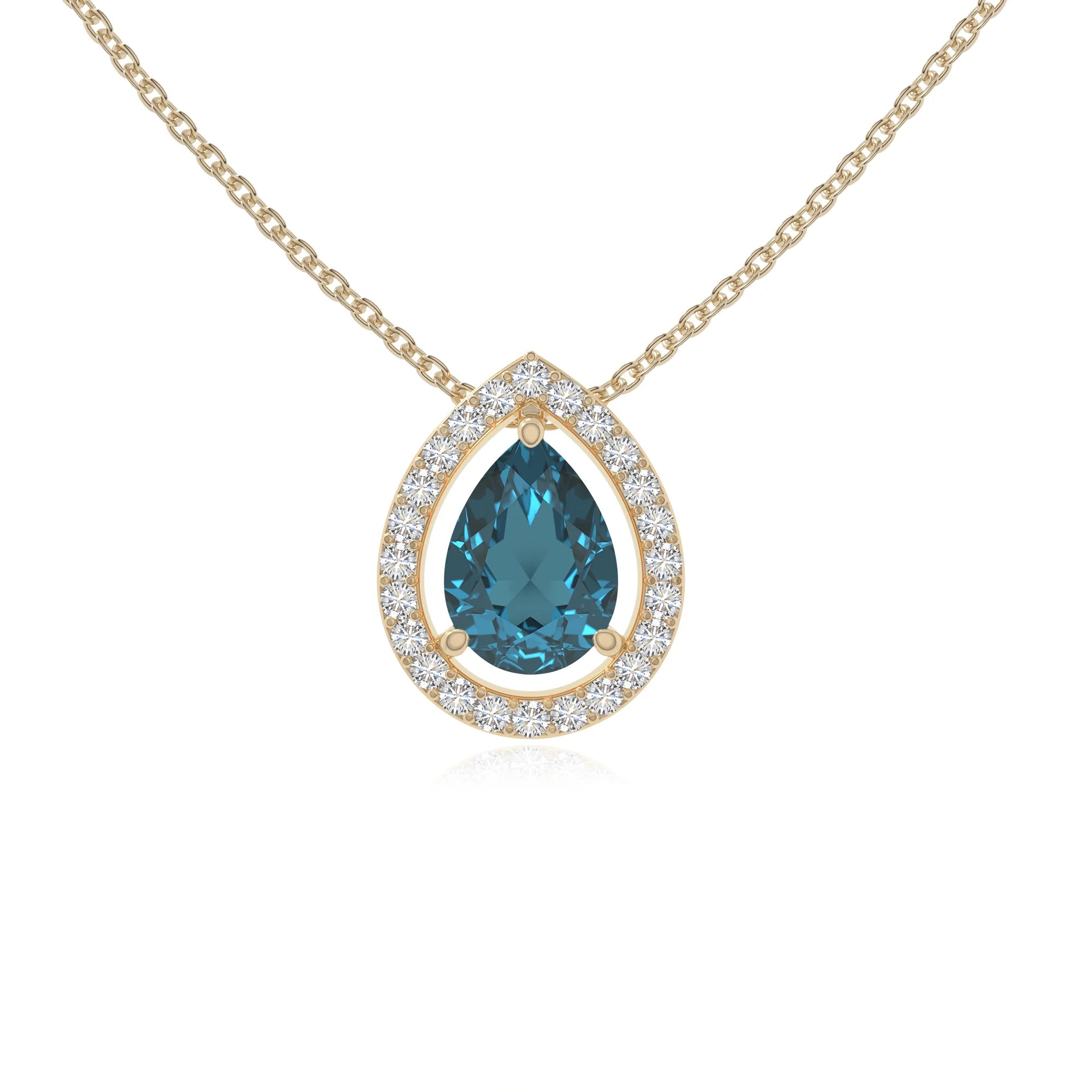 natural london-blue-topaz solitaire halo necklaces in yellow gold vermeil 