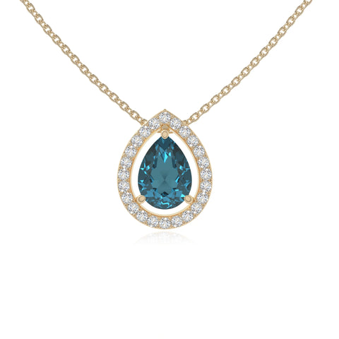 natural london-blue-topaz solitaire halo necklaces in yellow gold vermeil 