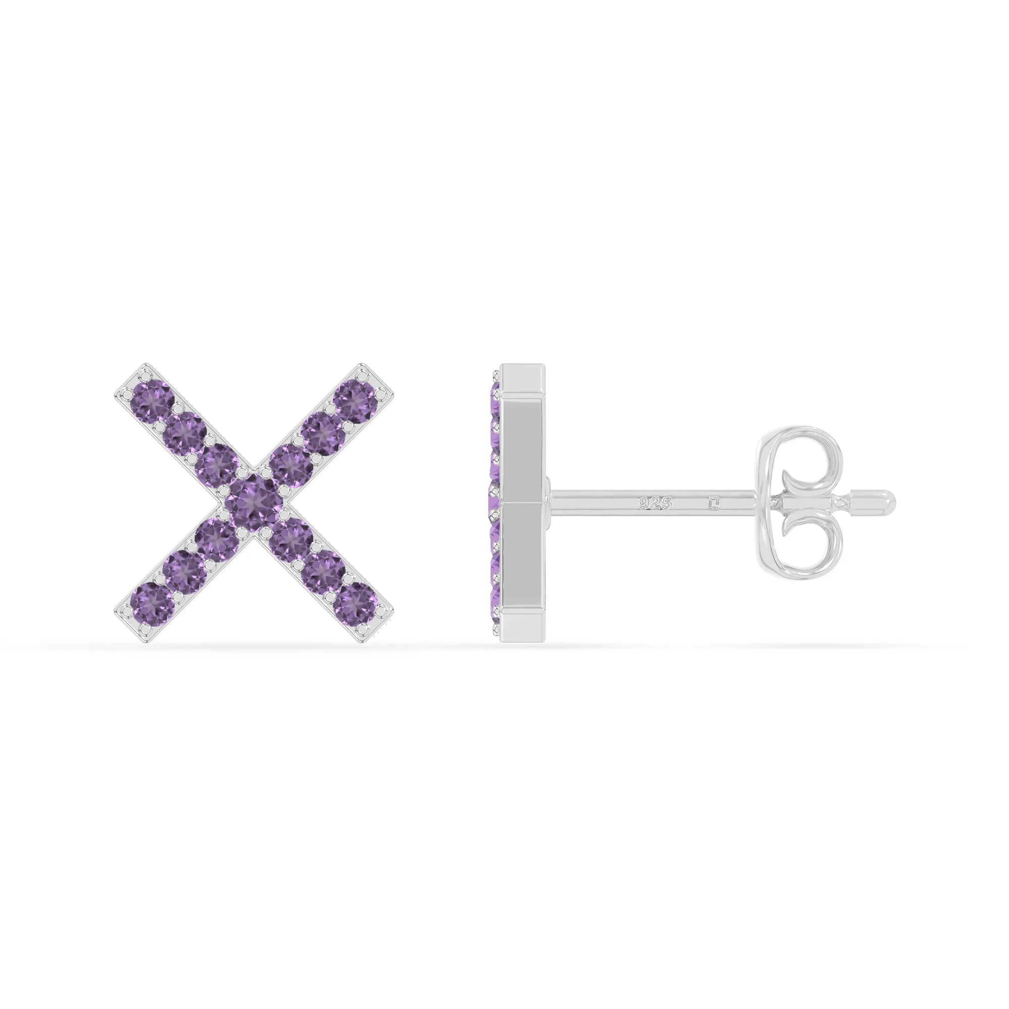 natural amethyst x stud earrings in sterling silver 