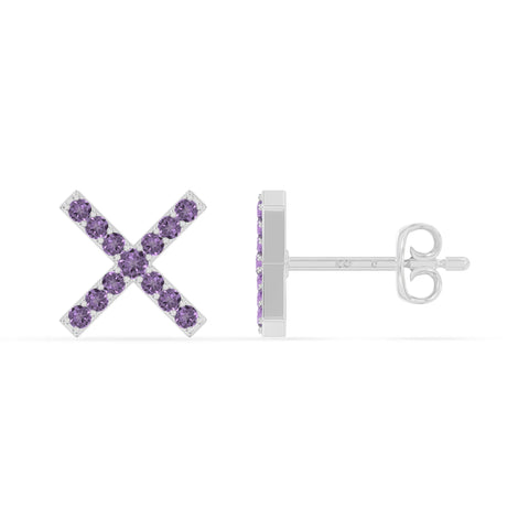 natural amethyst x stud earrings in sterling silver 