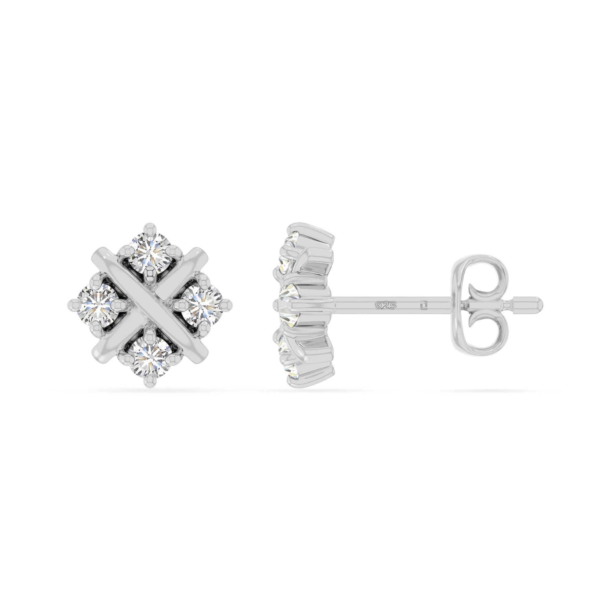 moissanite flower stud earrings in sterling silver 