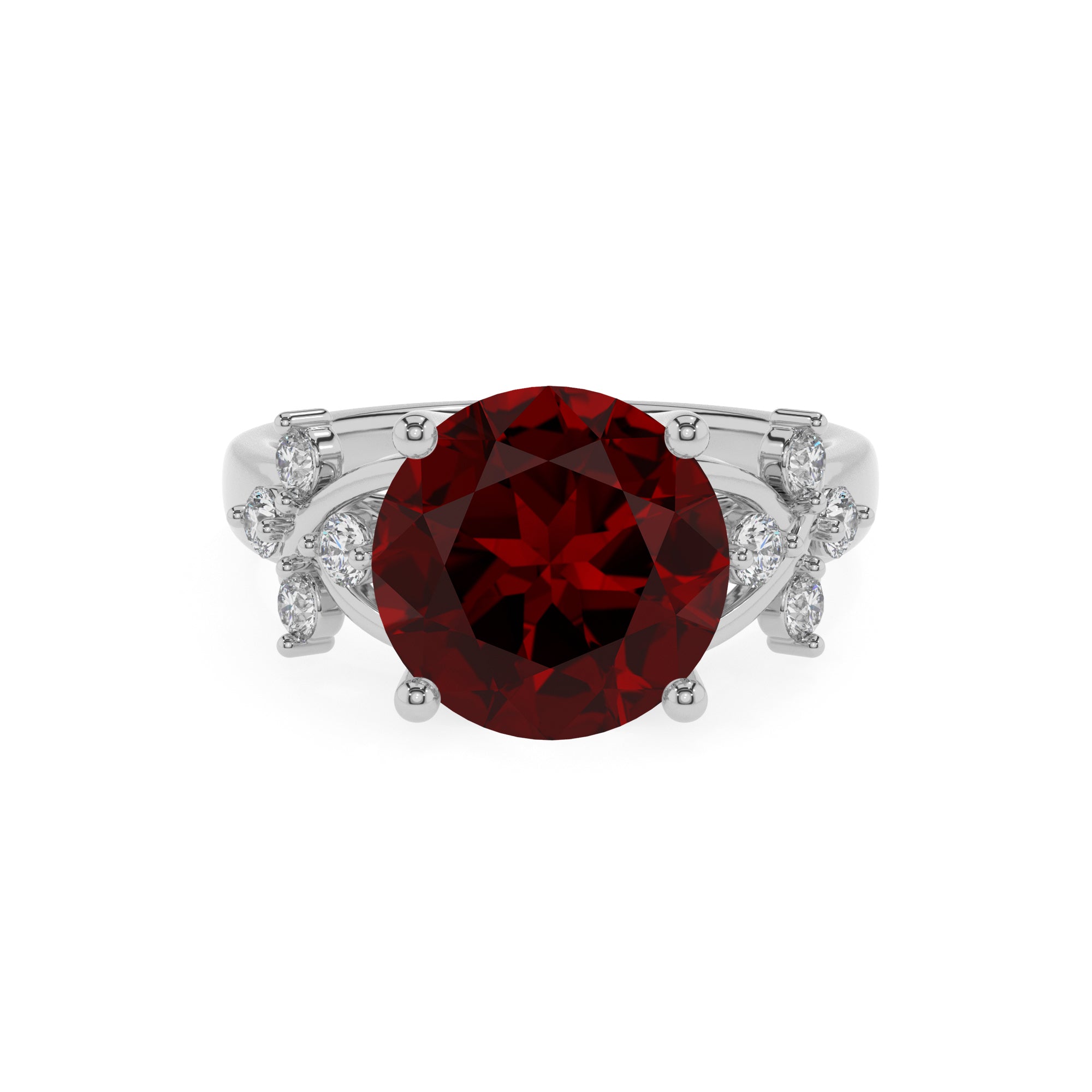 natural garnet round criss cross solitaire engagement ring