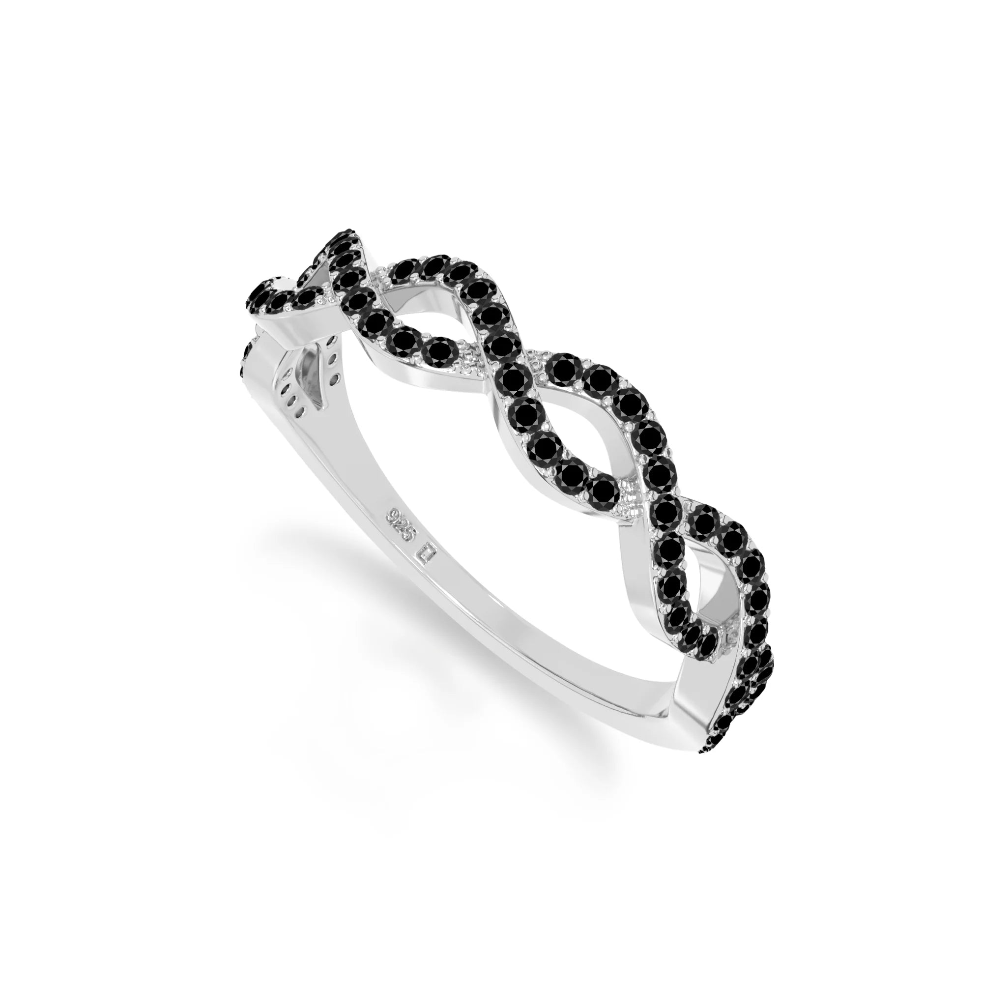 natural black onyx twisted wedding band rings in sterling silver 