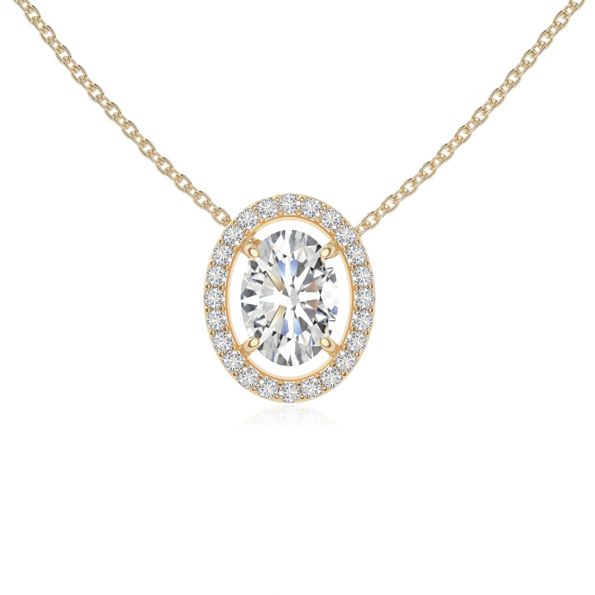 moissanite solitaire halo necklaces in yellow gold vermeil 