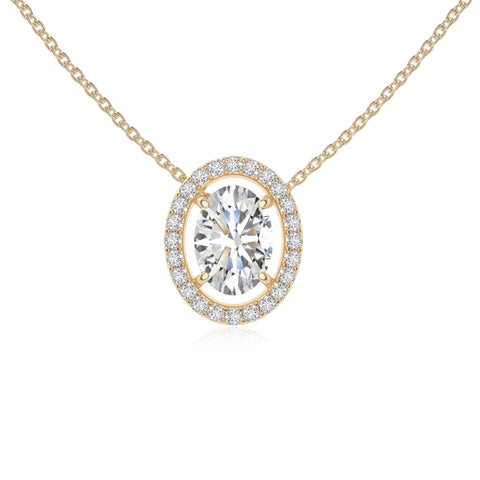 moissanite solitaire halo necklaces in yellow gold vermeil 