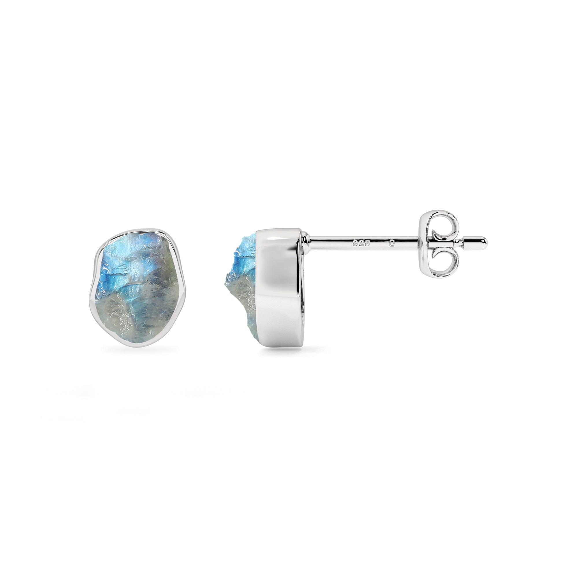 natural rainbow moonstone rough shape stud earrings