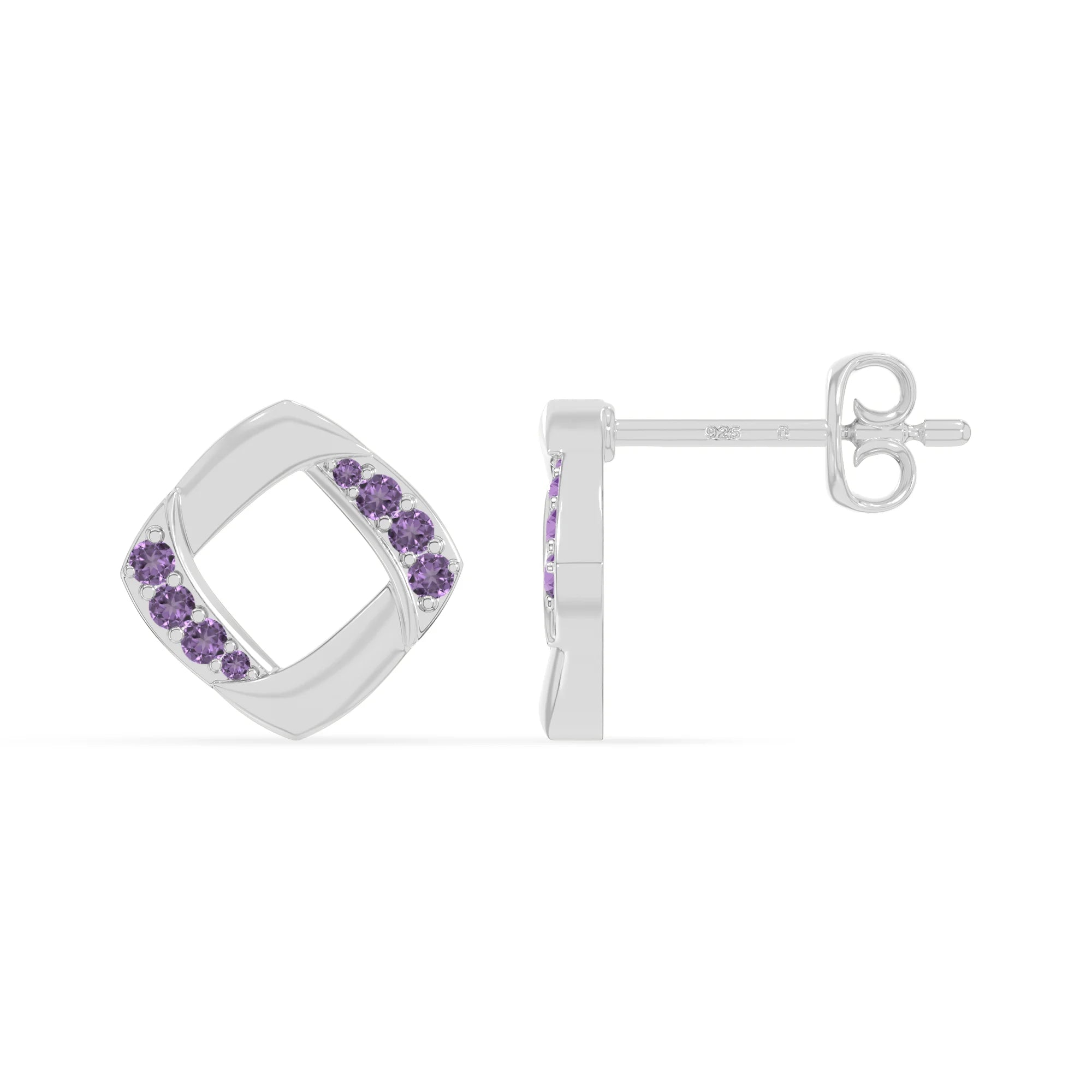 natural amethyst square stud earrings in sterling silver 