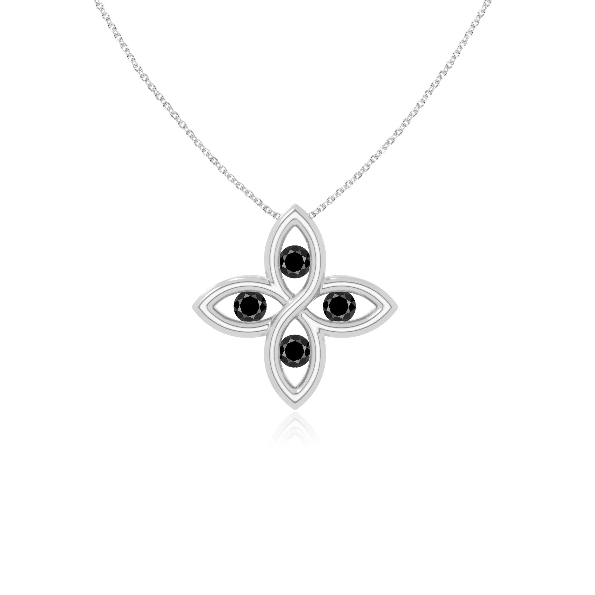 natural black-onyx 4 petal flower necklaces in sterling silver 