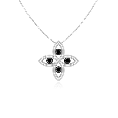 natural black-onyx 4 petal flower necklaces in sterling silver 