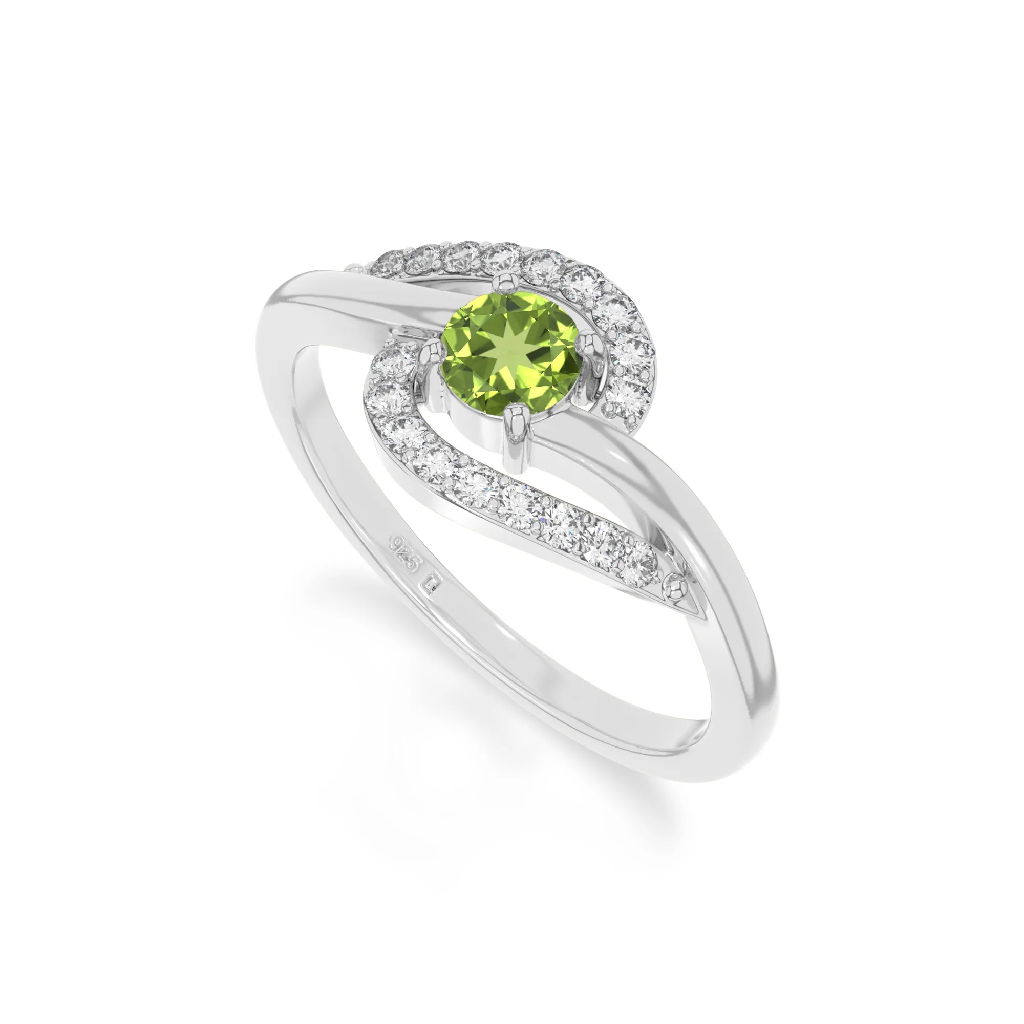 natural peridot infinity solitaire rings in sterling silver 
