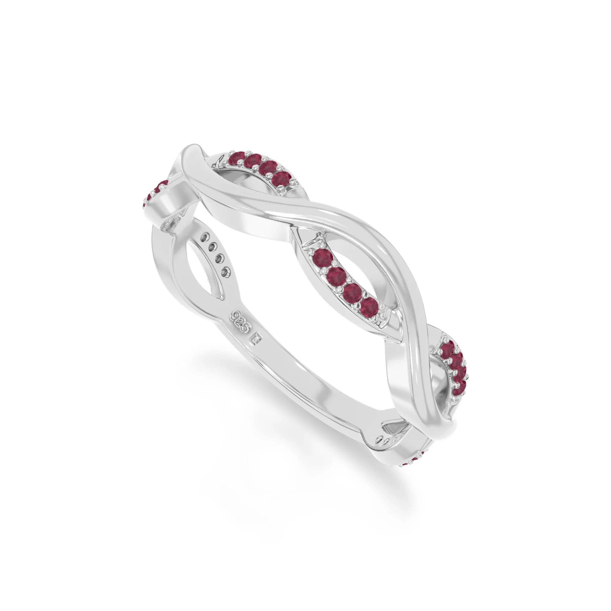natural ruby twisted wedding band rings in sterling silver 