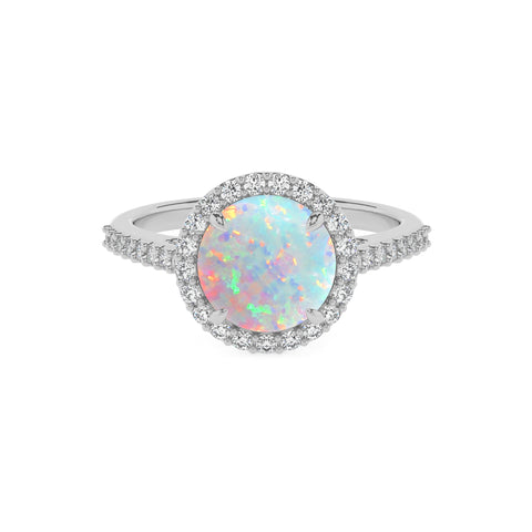 lab grown opal round half eterity halo solitaire engagement ring