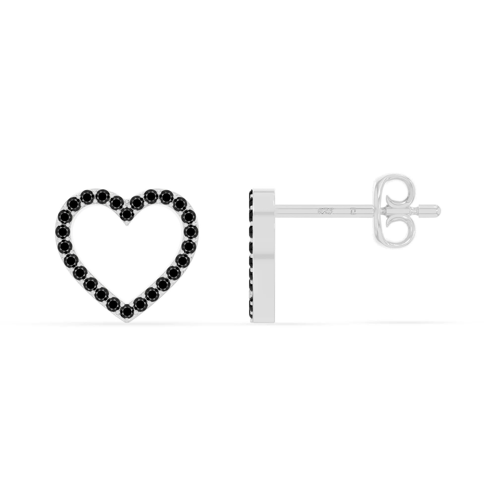 natural black-onyx heart stud earrings in sterling silver 