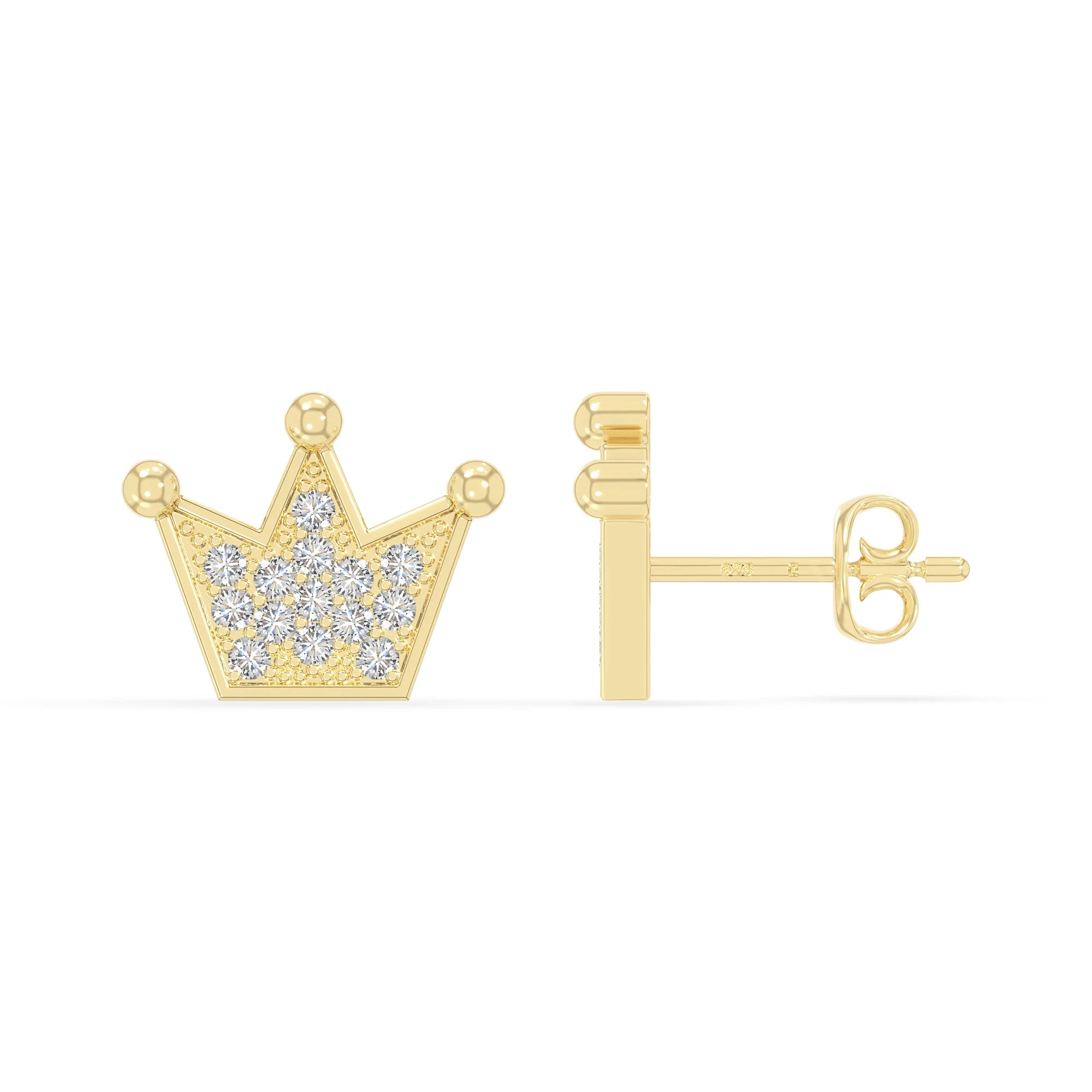 moissanite crown stud earrings in yellow gold vermeil 