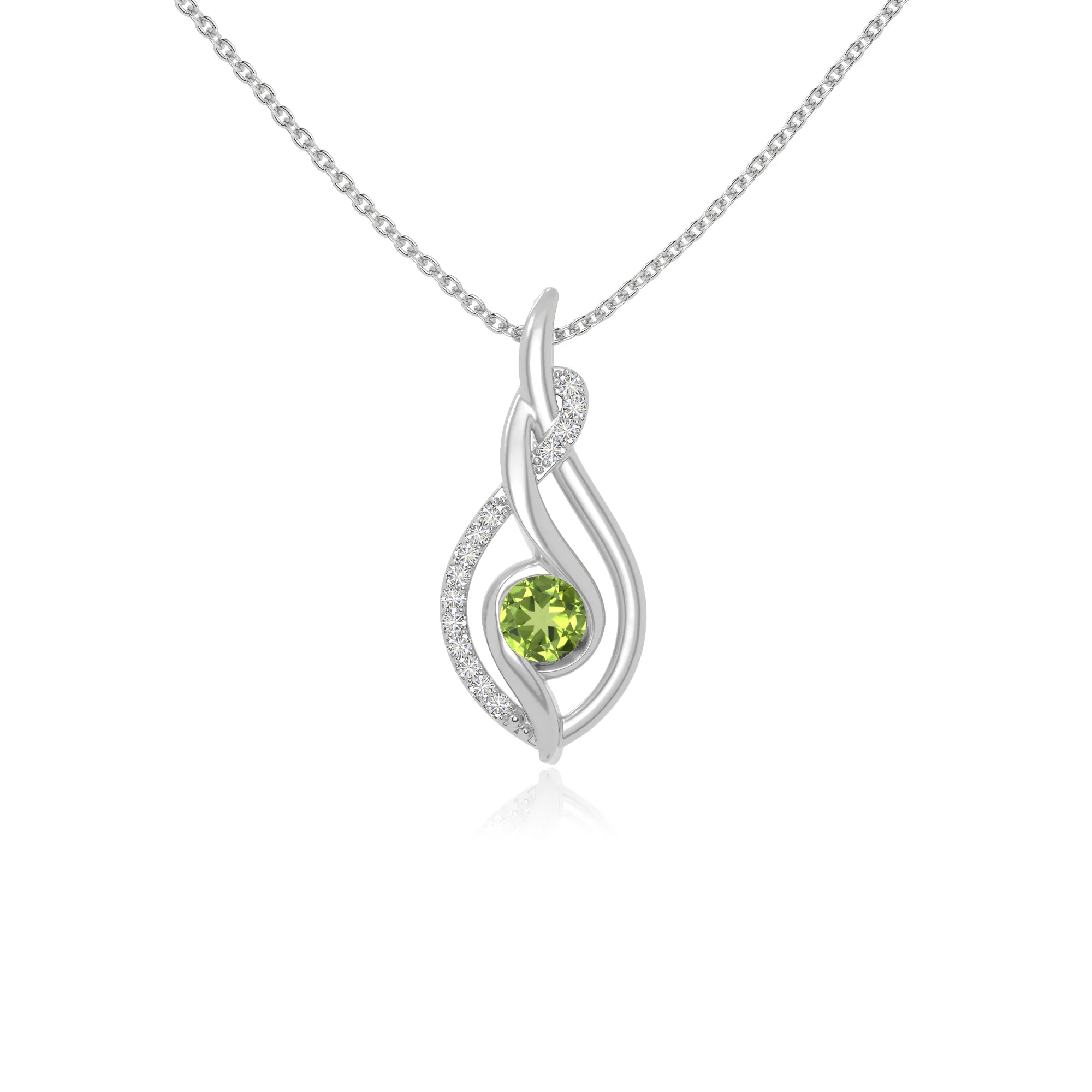 peridot twisted infinty knot necklaces in sterling silver 