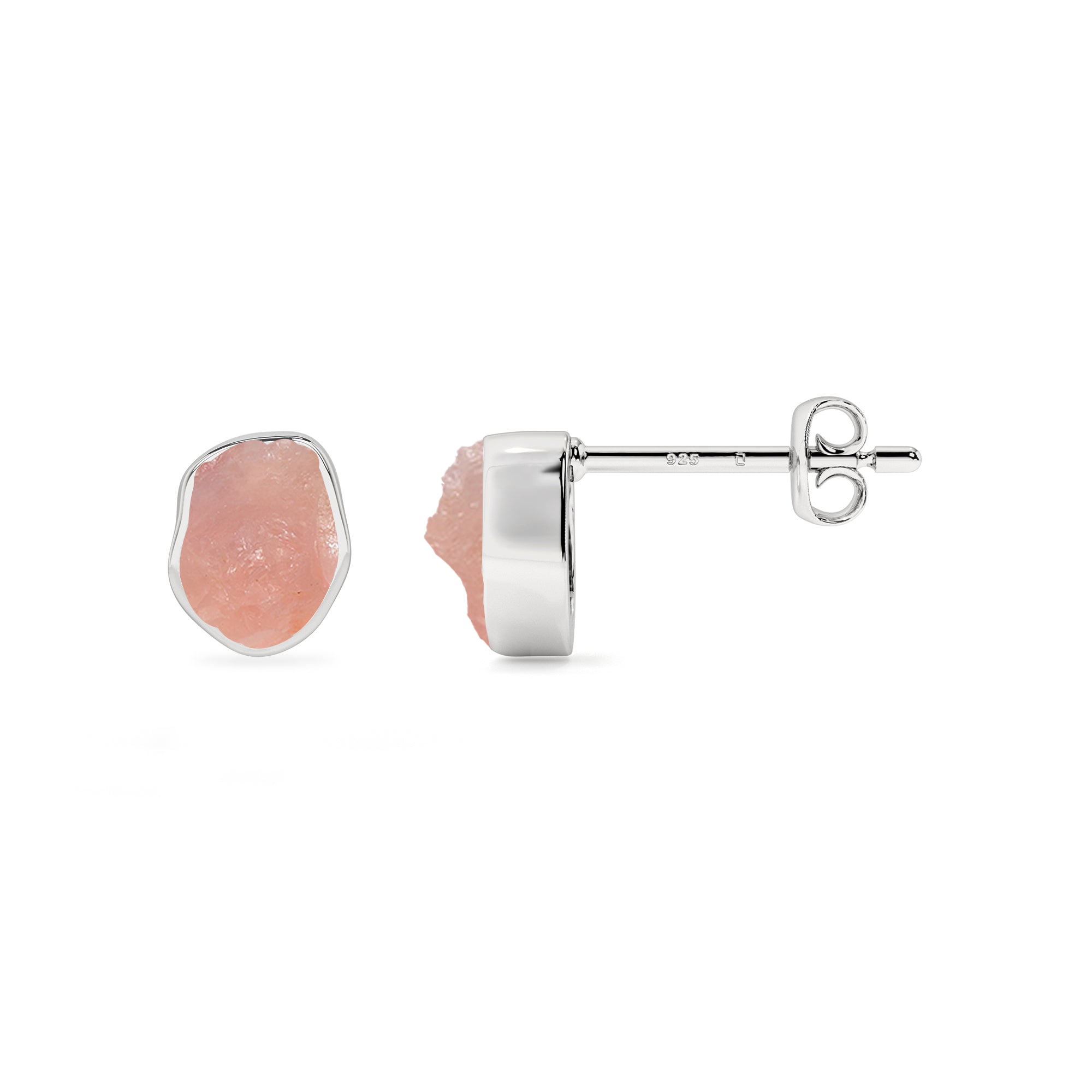 natural rose quartz rough shape stud earrings