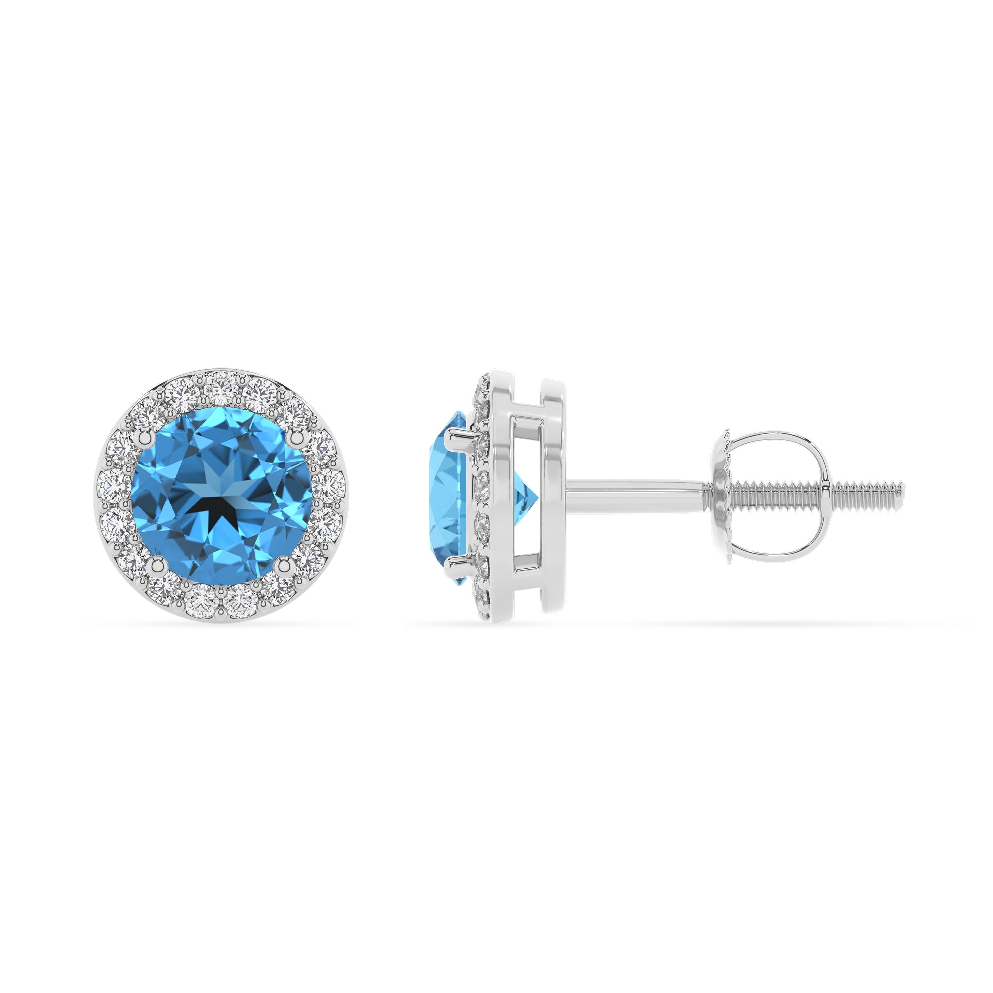 natural swiss blue topaz round stud earrings with moissanite 