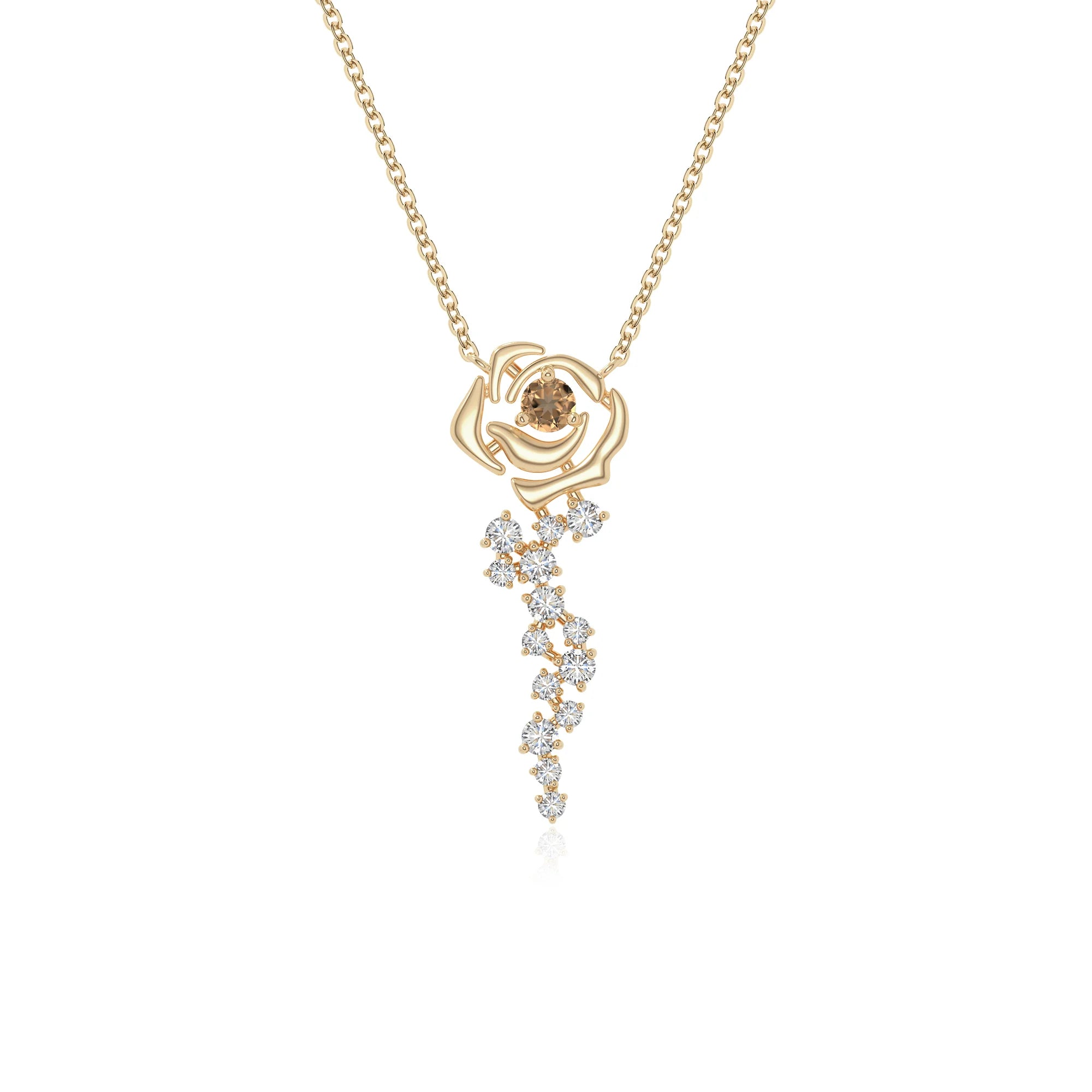 natural citrine rose flower necklaces in yellow gold vermeil 