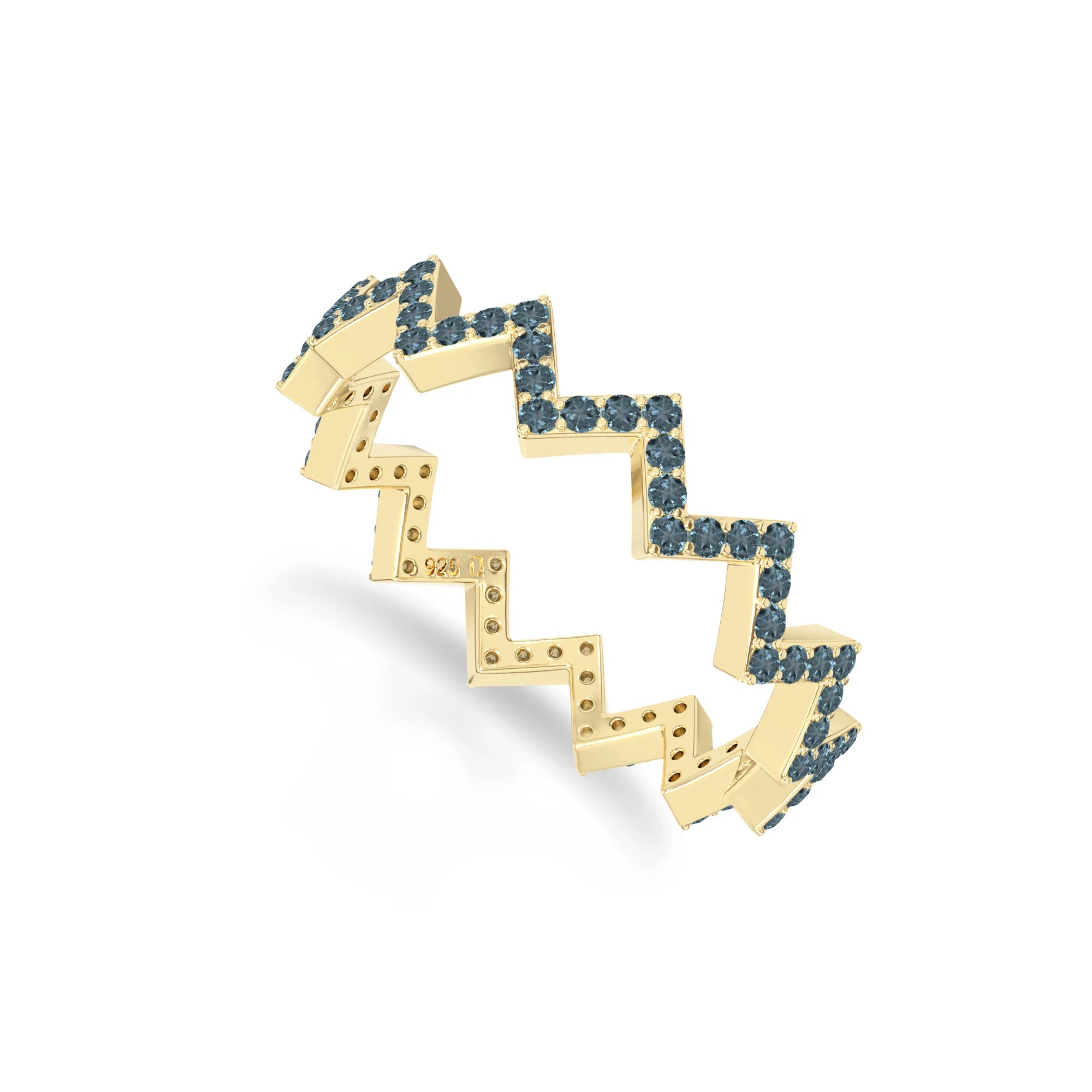 natural london blue topaz zig-zag wedding band rings in yellow gold vermeil