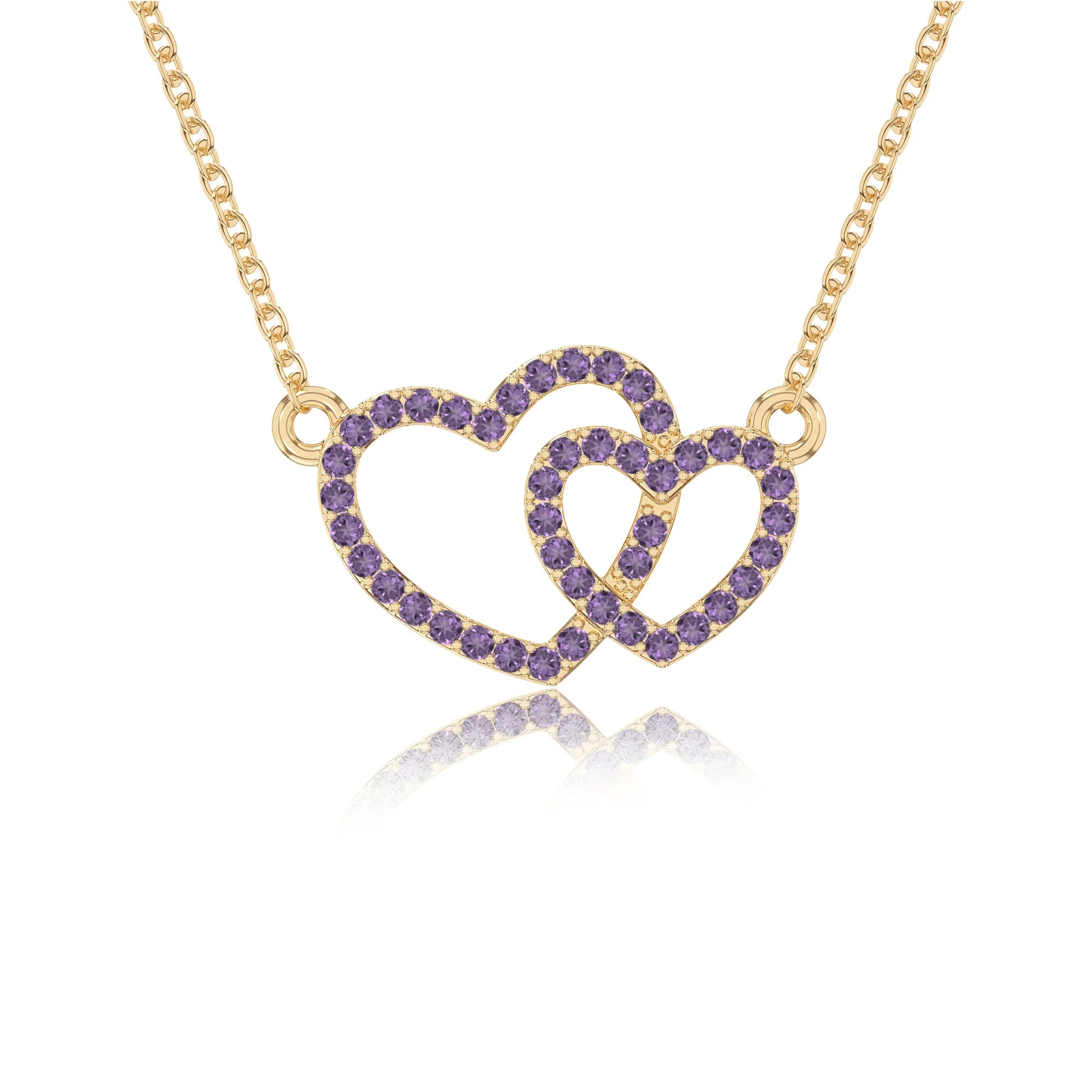 natural amethyst heart in heart necklaces in yellow gold vermeil 