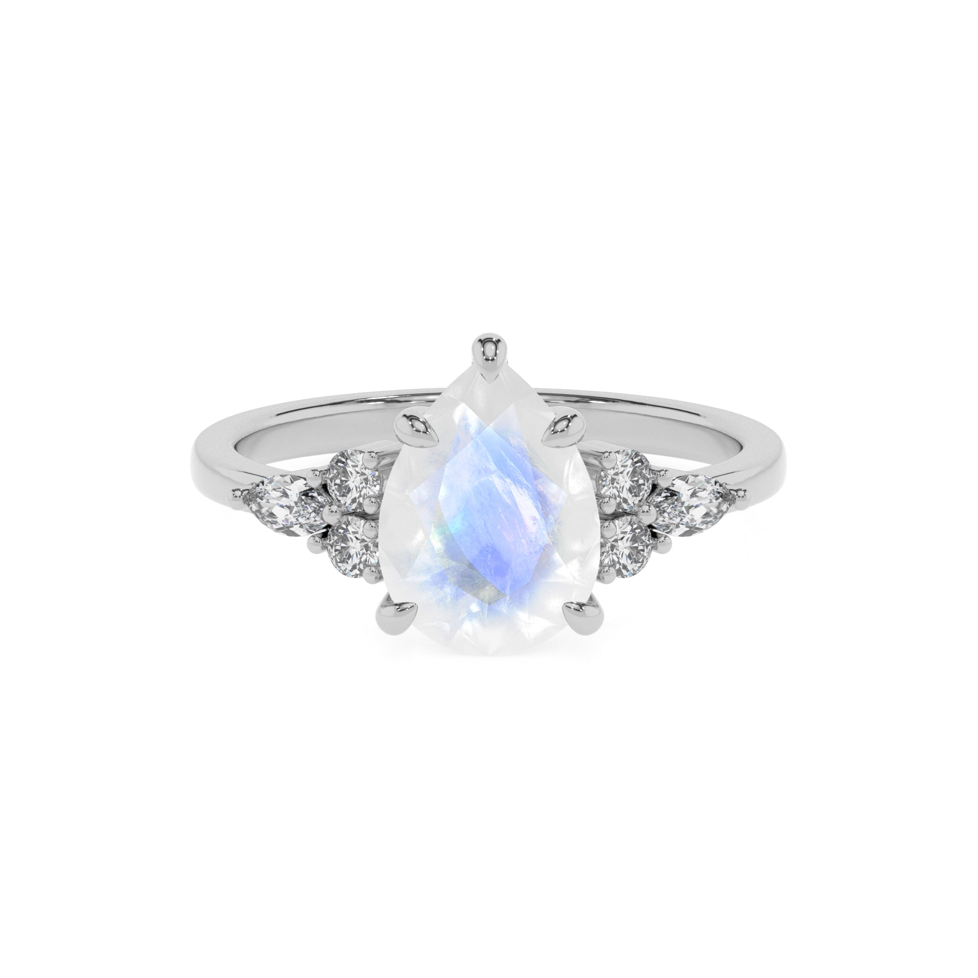 natural rainbow-moonstone pear solitaire engagement ring