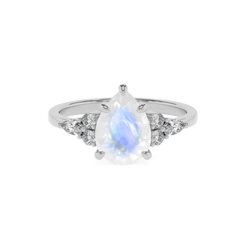 natural rainbow-moonstone pear solitaire engagement ring