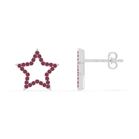 natural ruby star stud earrings in sterling silver 
