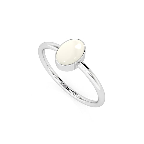 freshwater cultured pearl oval cab stackable bezel-set ring