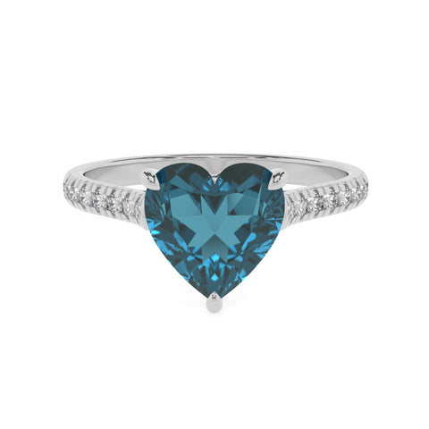 natural london blue topaz heart half eterity solitaire engagement ring