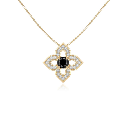 natural black-onyx 4 petal flower necklaces in yellow gold vermeil 