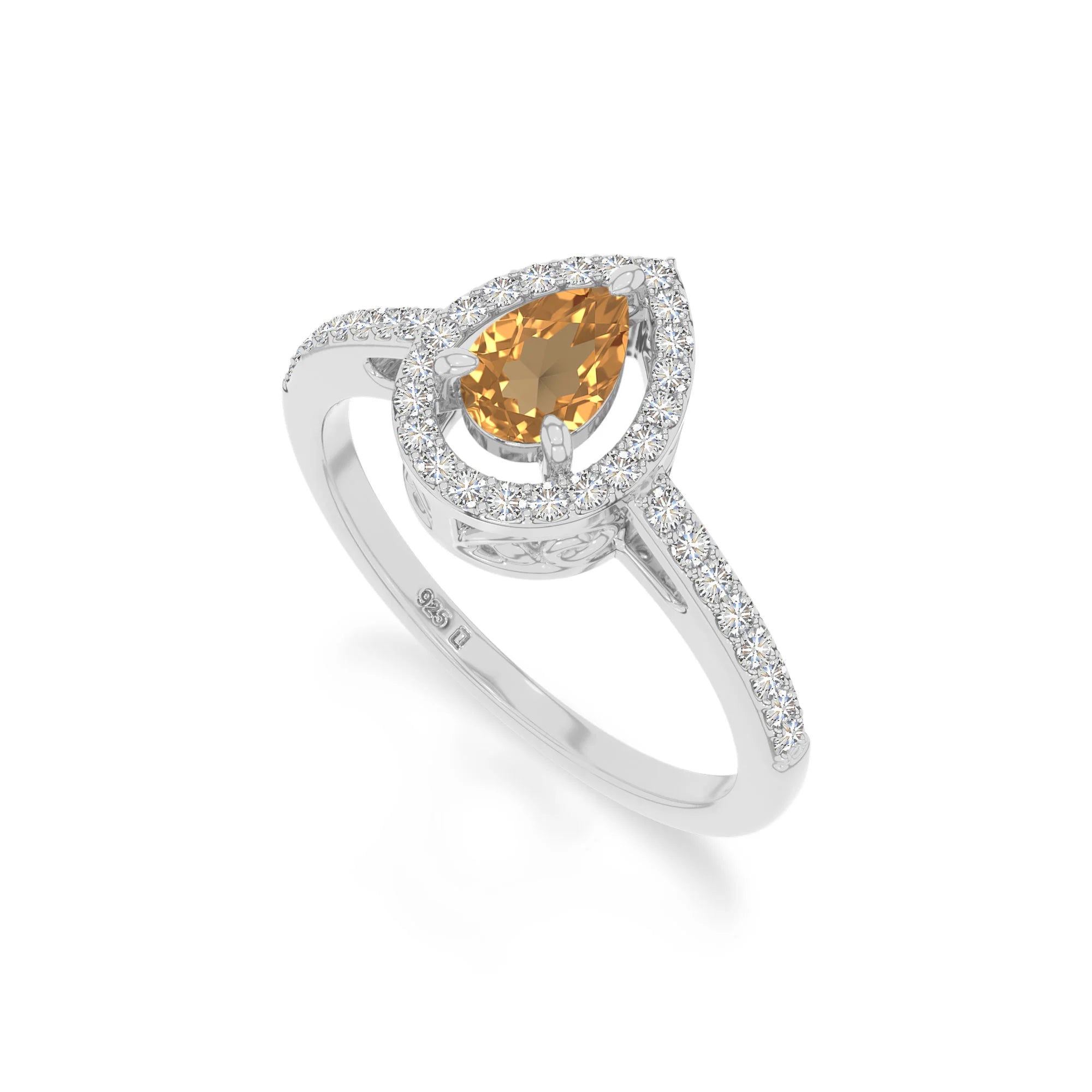 natural citrine solitaire halo engagement rings in sterling silver 