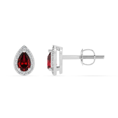 lab grown ruby pear stud earrings with moissanite 