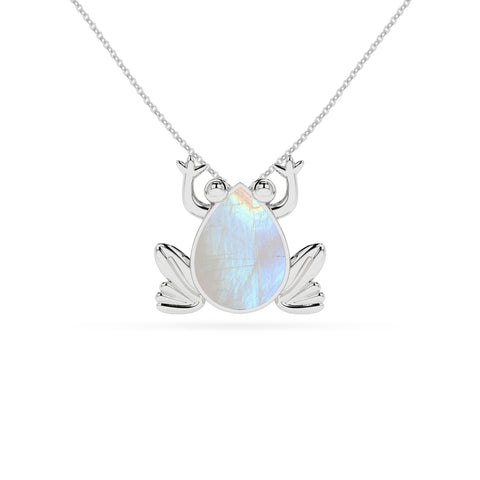 natural rainbow-moonstone frog shape pendant necklace