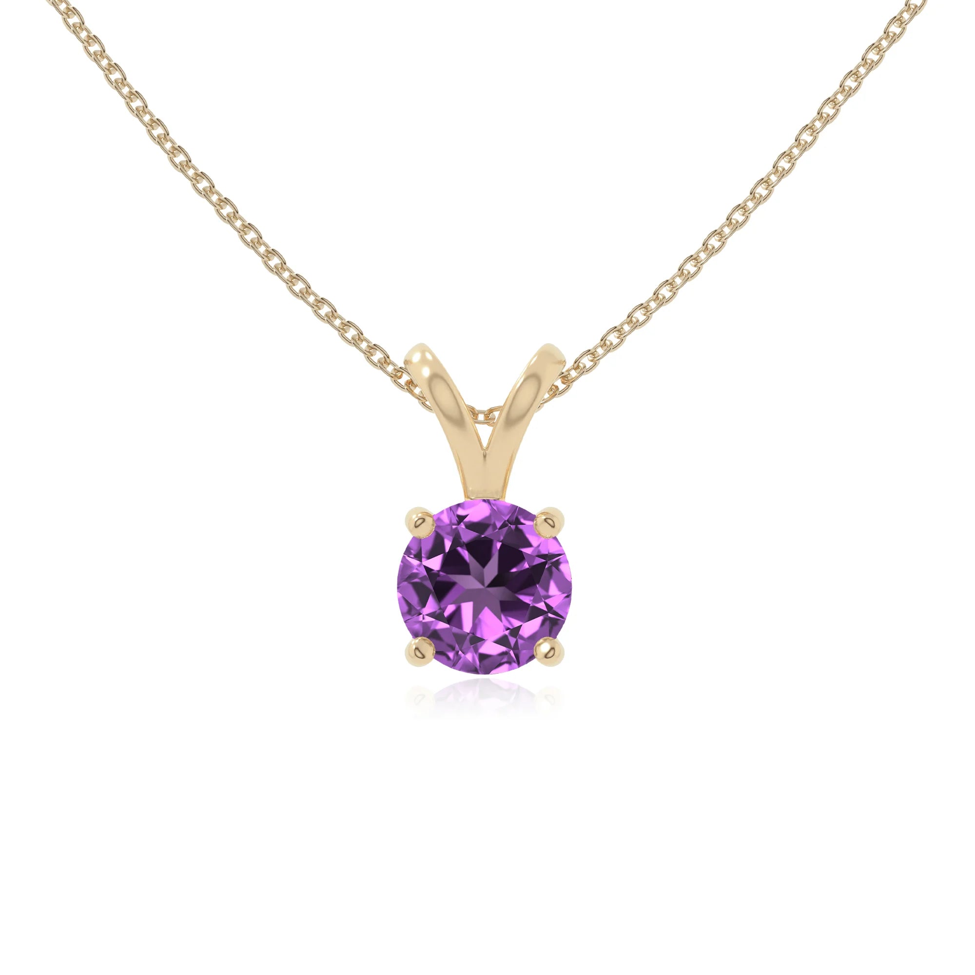 natural amethyst v-bale solitaire necklaces in yellow gold vermeil 