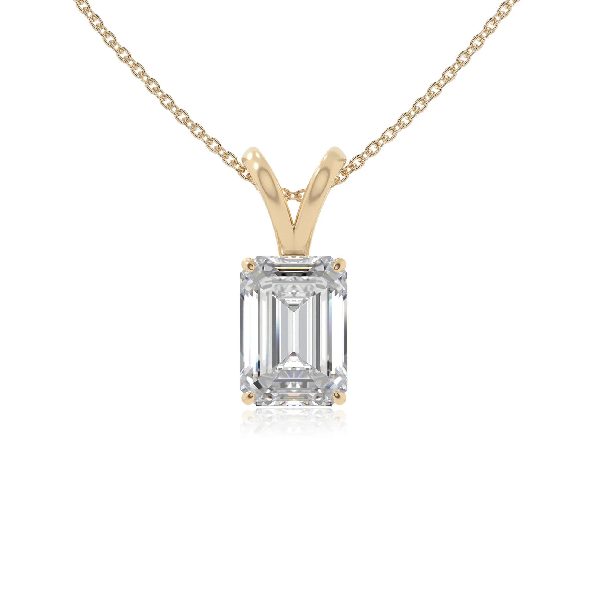moissanite v-bale solitaire necklaces in yellow gold vermeil 