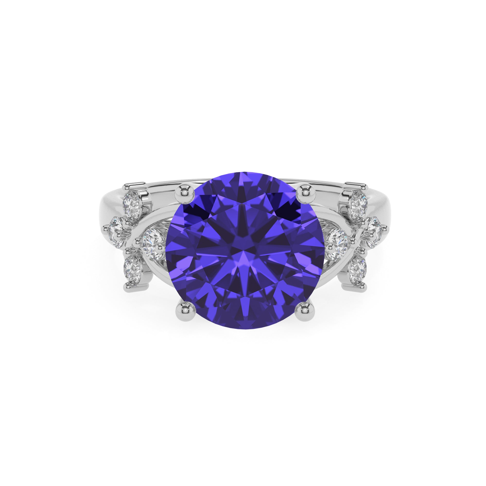 lab-grown tanzanite round criss cross solitaire engagement ring