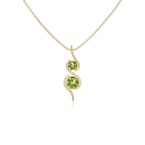 peridot 2 stone infinity necklaces in yellow gold vermeil 