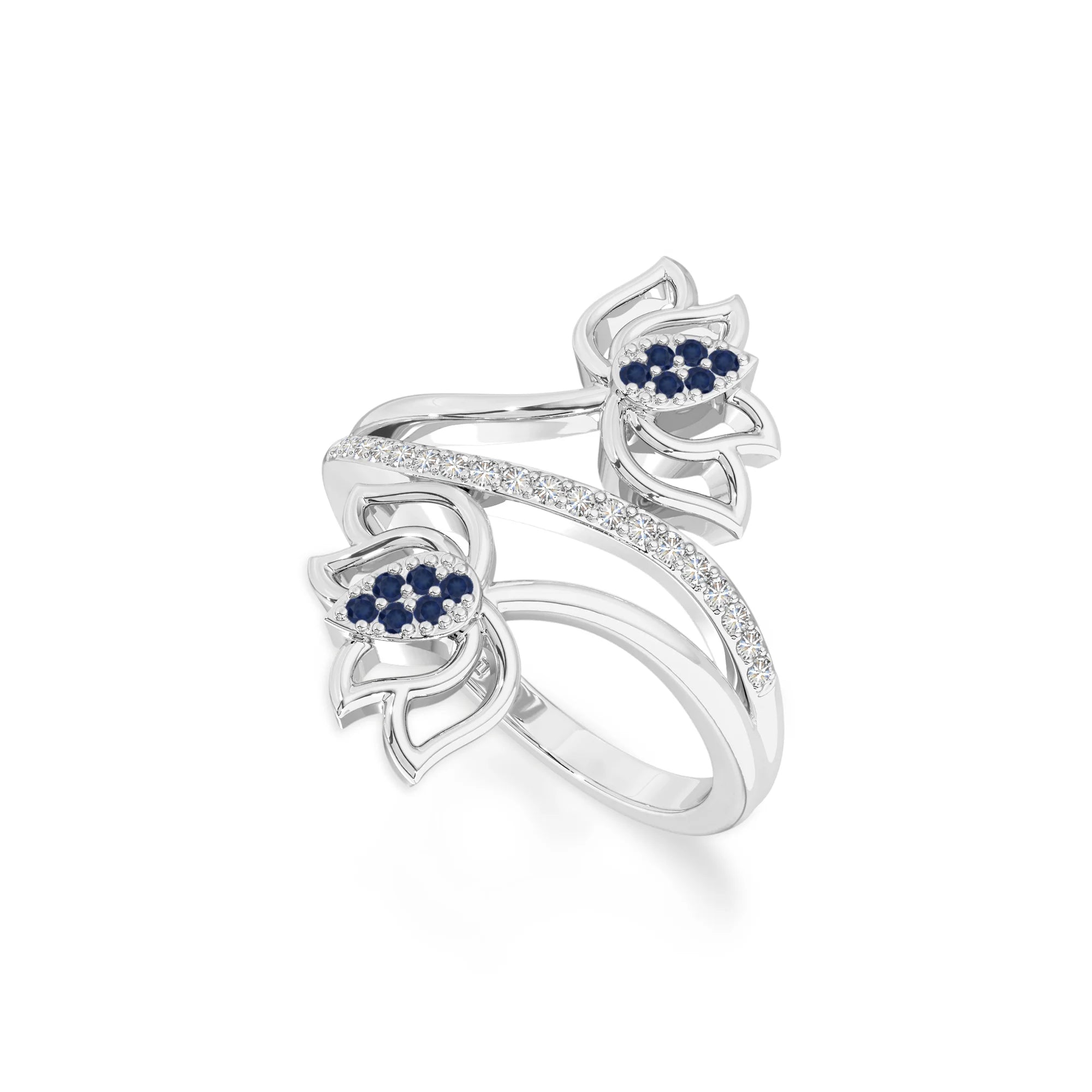 natural blue sapphire lotus blossom rings in sterling silver 