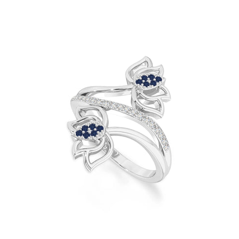 natural blue sapphire lotus blossom rings in sterling silver 