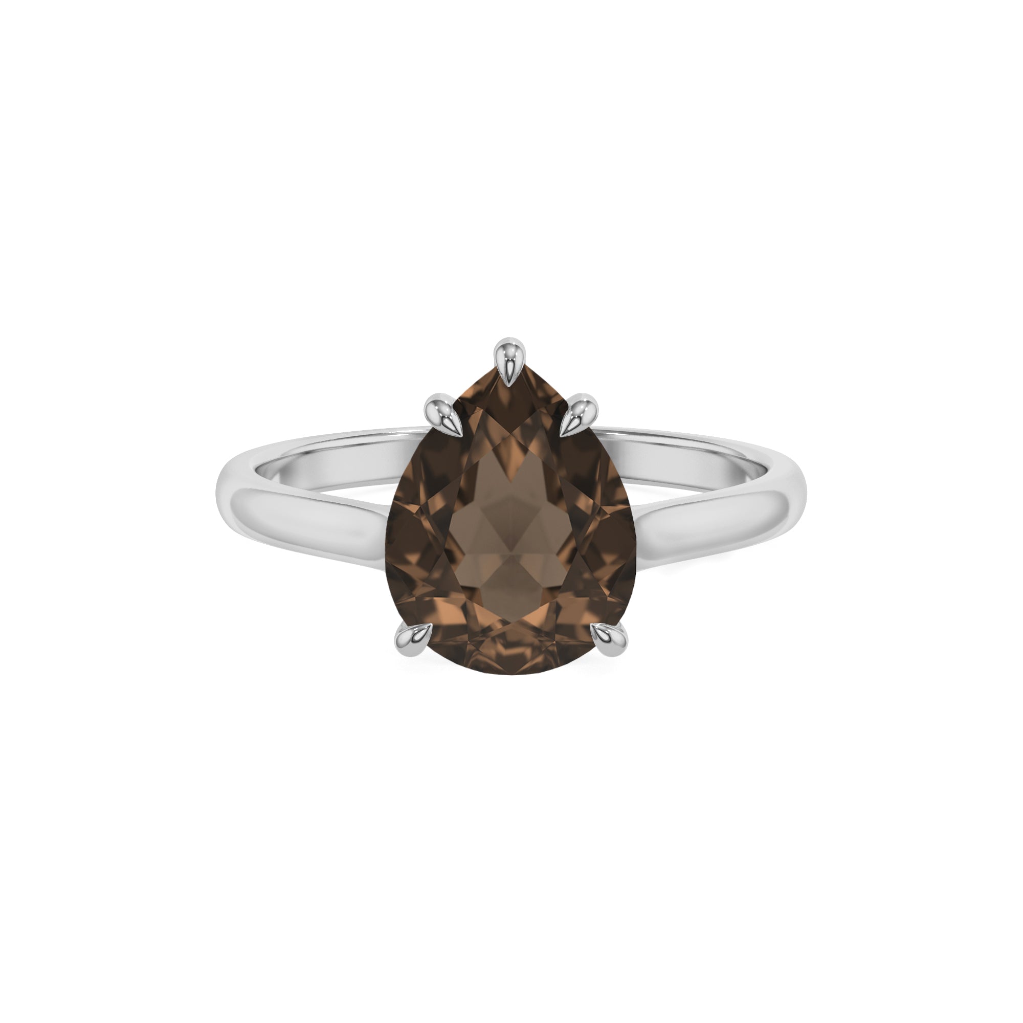 natural smoky quartz pear solitaire engagement ring