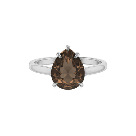 natural smoky quartz pear solitaire engagement ring