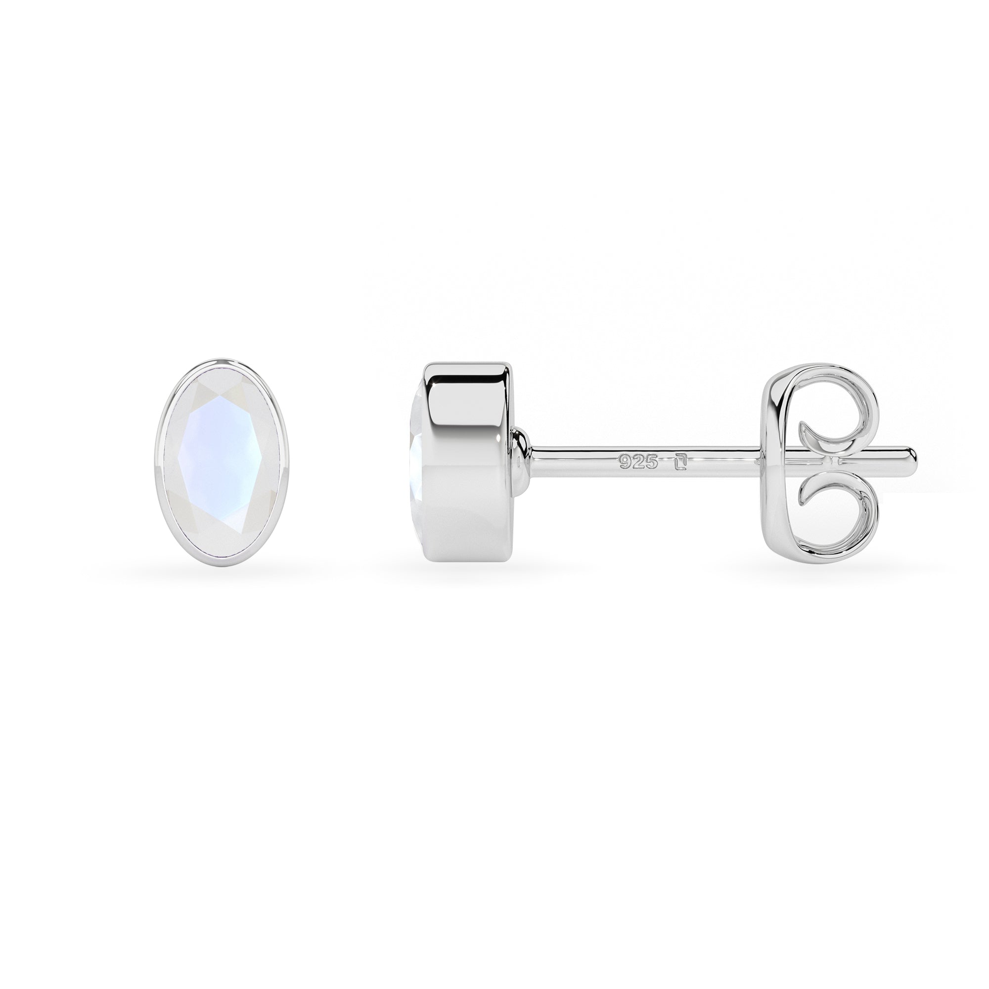 natural rainbow moonstone oval shape stud earrings