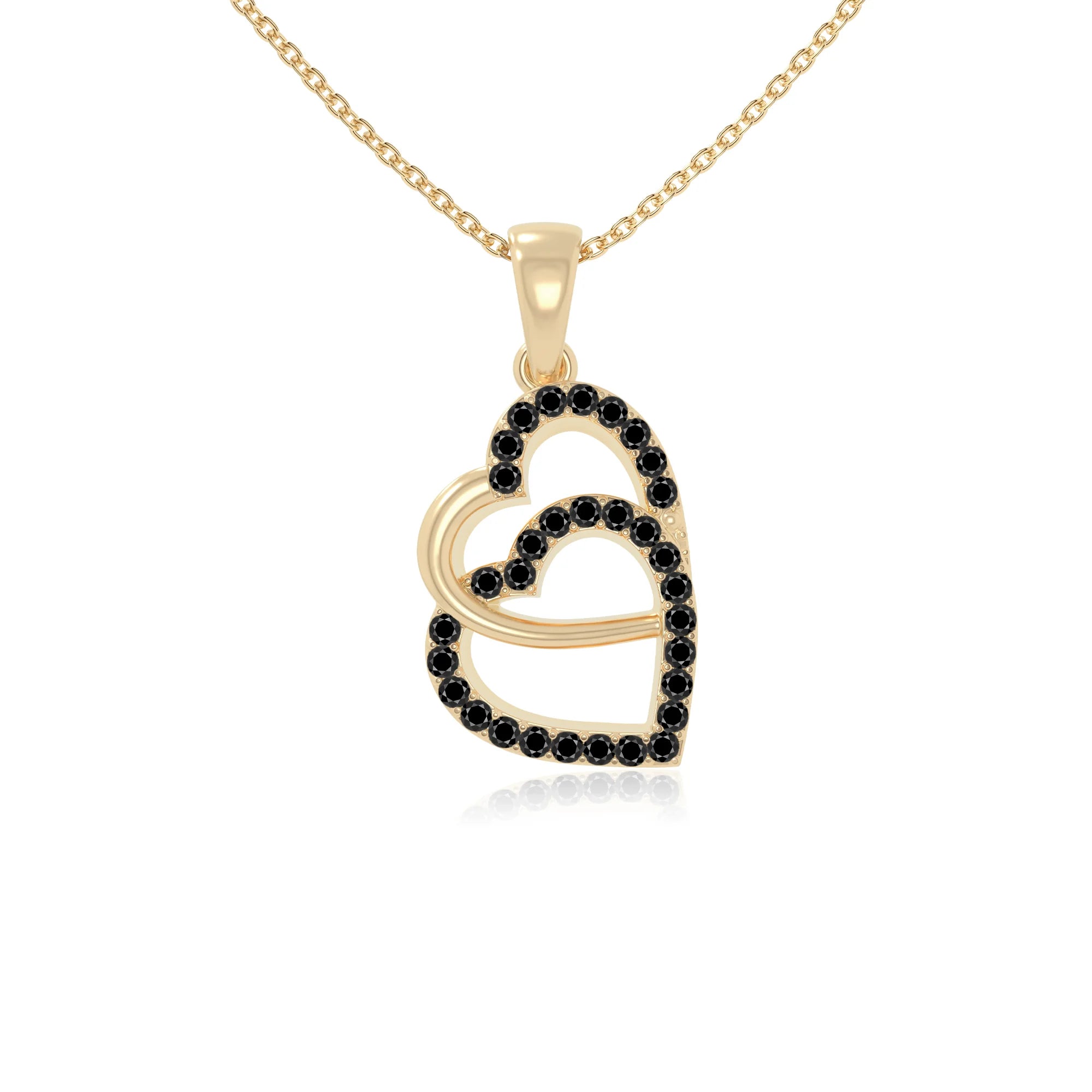 natural black-onyx heart in heart necklaces in yellow gold vermeil 
