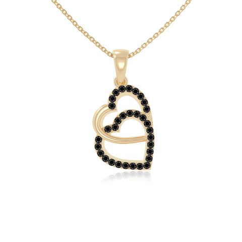 natural black-onyx heart in heart necklaces in yellow gold vermeil 