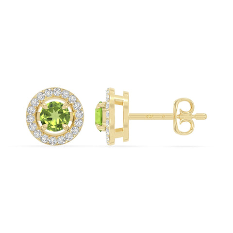 natural peridot halo stud earrings in yellow gold vermeil 