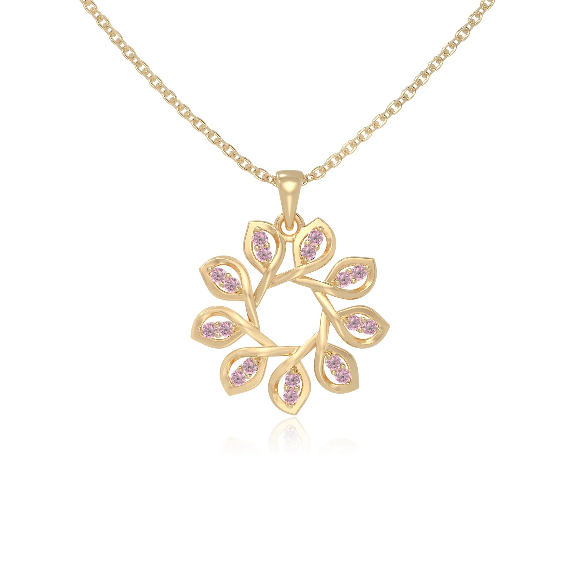 natural pink-tourmaline flower necklaces in yellow gold vermeil 