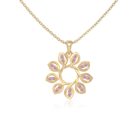 natural pink-tourmaline flower necklaces in yellow gold vermeil 