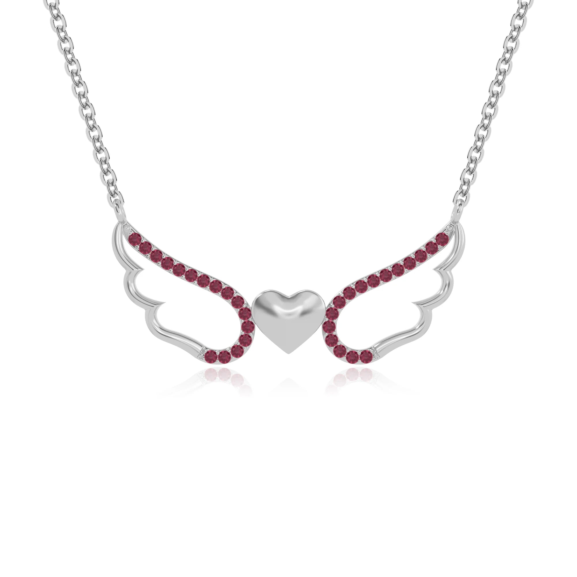 natural ruby angel wings heart necklaces in sterling silver 