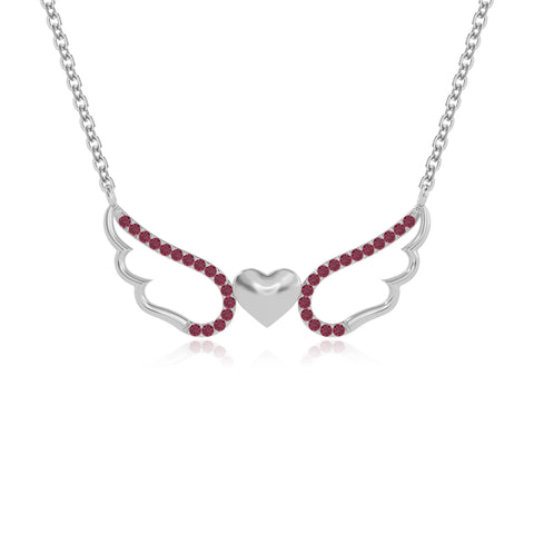 natural ruby angel wings heart necklaces in sterling silver 