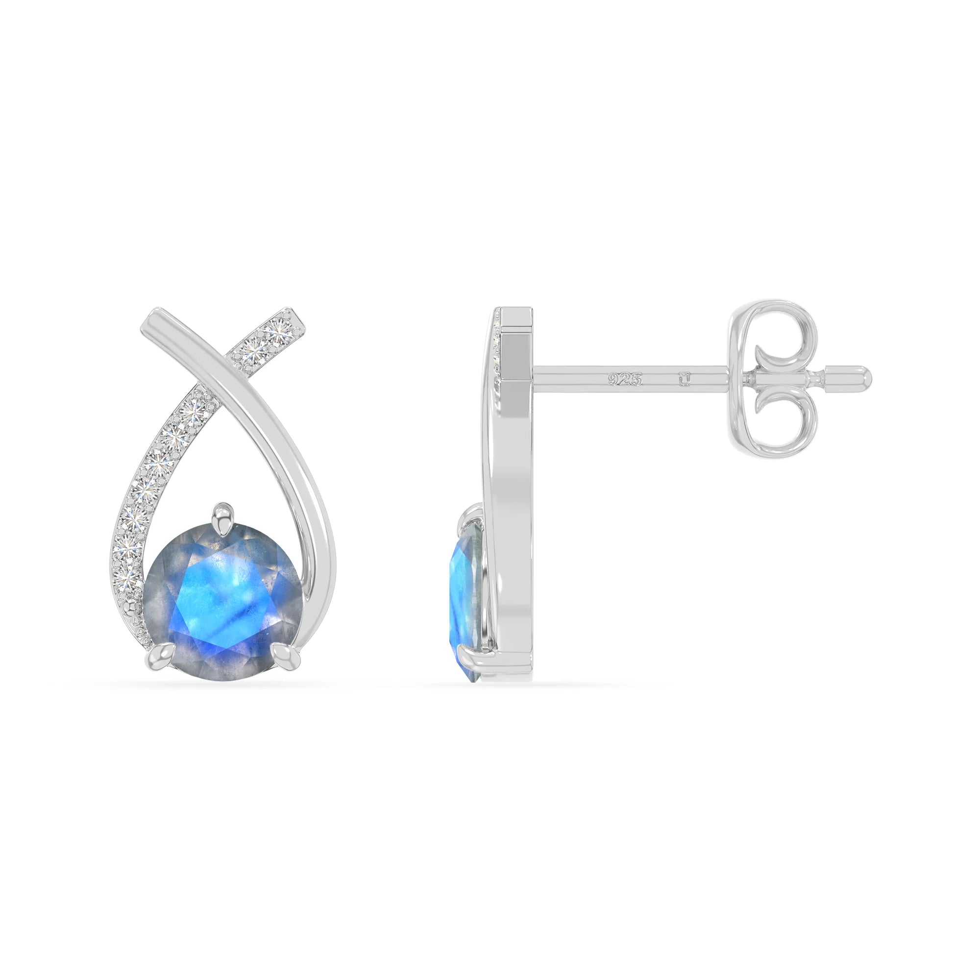natural labradorite fishtail stud earrings in sterling silver 